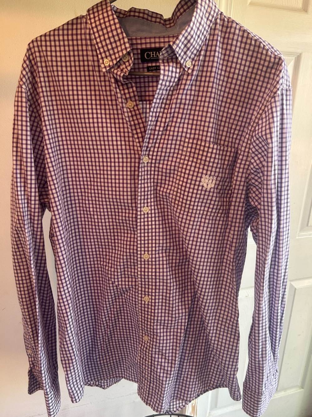 Chaps Men's Purple and White Check Button-Down Shirt